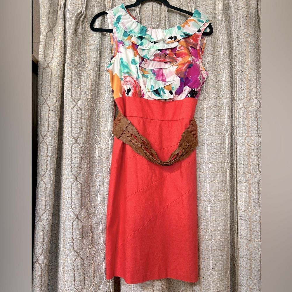 dress barn Ladies 6 orange and flowered /belt